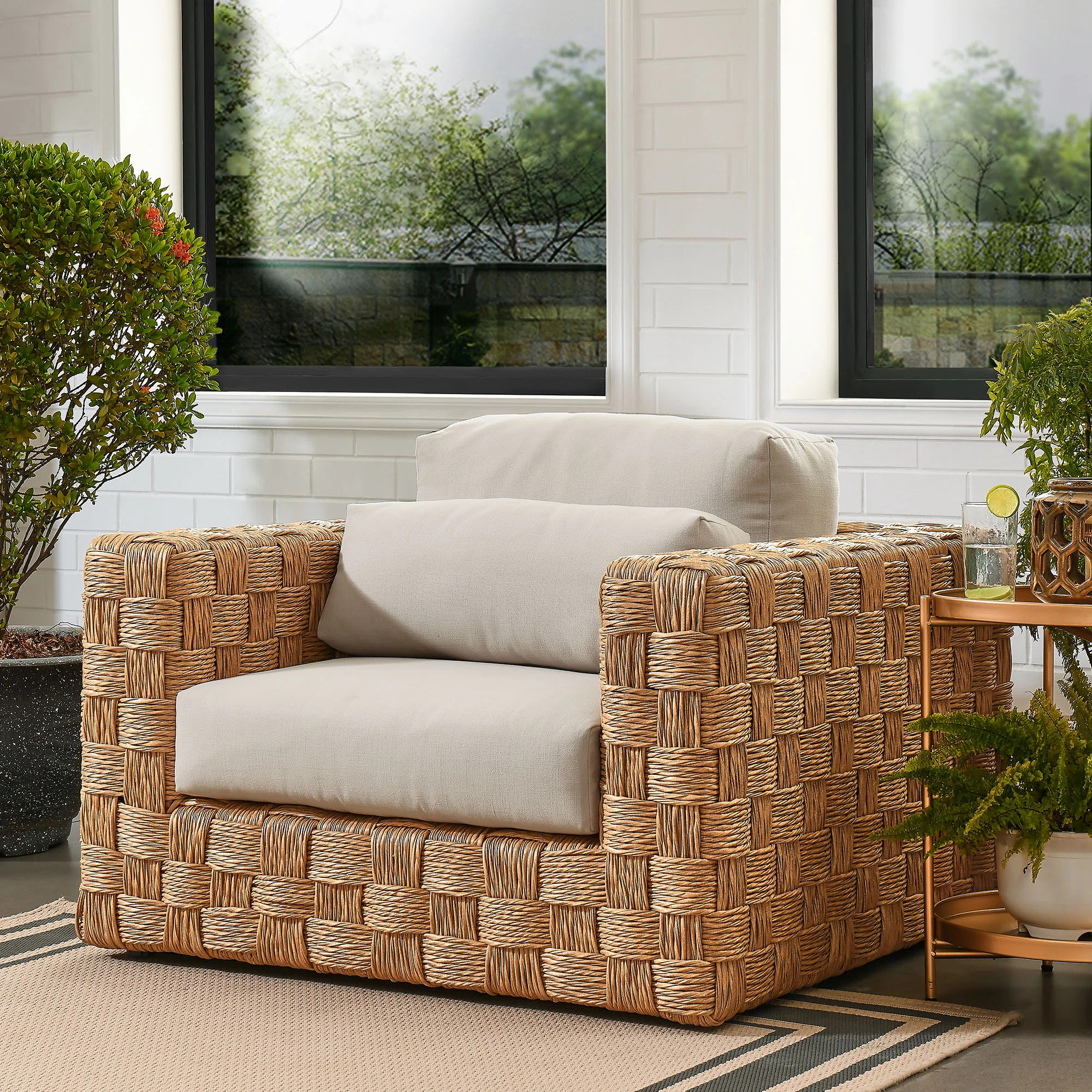 Thames Outdoor Patio Wicker Outdoor Patio Rattan Armchair In Natural Light Gray | Wayfair North America