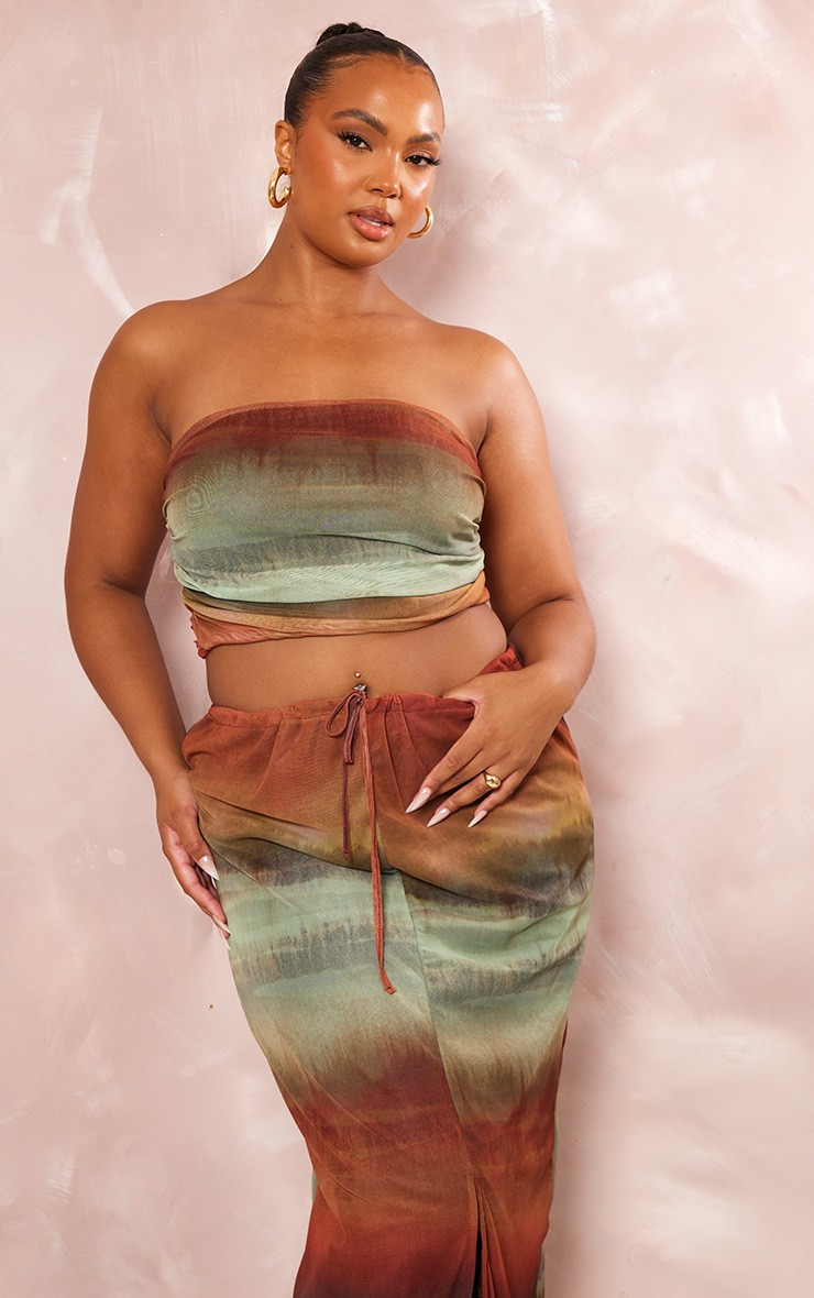 Plus Orange Ombre Printed Bandeau Top | PrettyLittleThing US