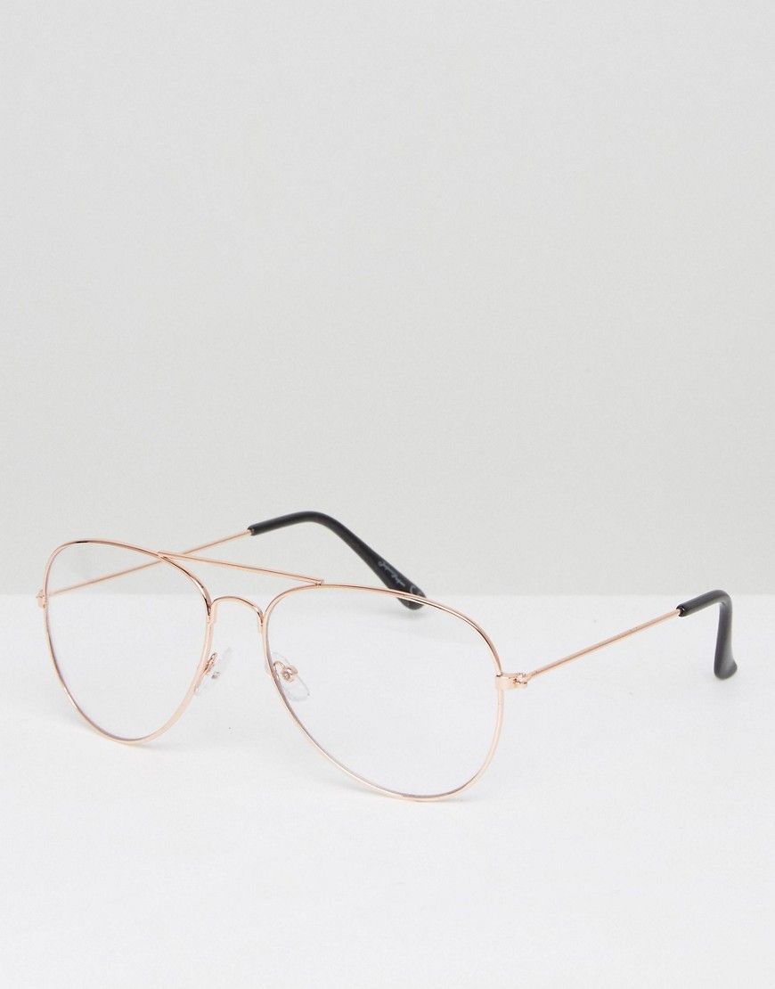 Jeepers Peepers Clear Lens Aviator in Rose Gold Frame - Gold | ASOS US