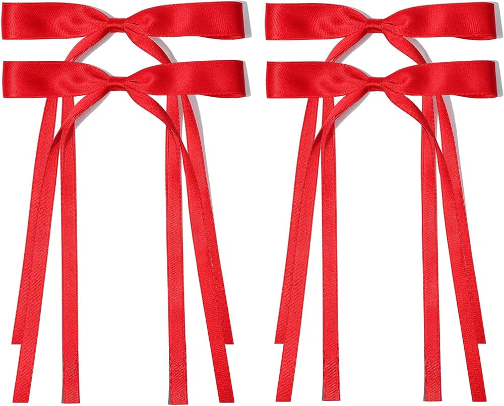 Ayesha Red Hair Bows Clips Coquette Ribbon Bowknot with Long Tail Princess Hair Bows French Barre... | Amazon (US)