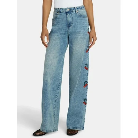 Madden NYC Women’s Ultra 90 s Jeans with Cherry Embroidery 32 Inseam Sizes 00-18 | Walmart (US)