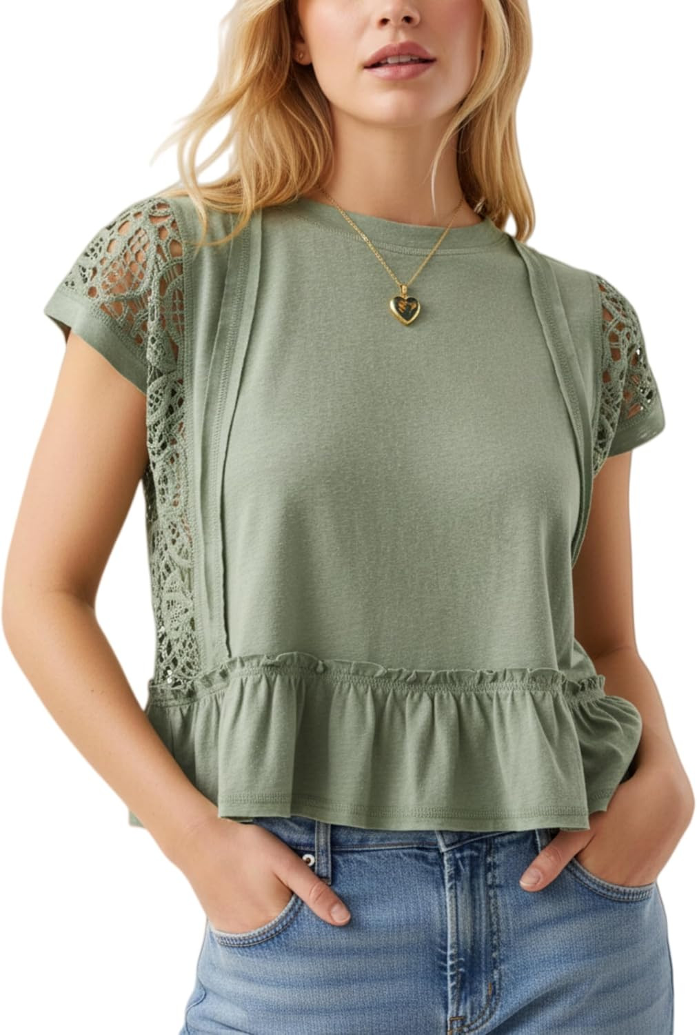 Women's Crochet Lace Peplum Cap Sleeve Summer Blouses | Amazon (US)