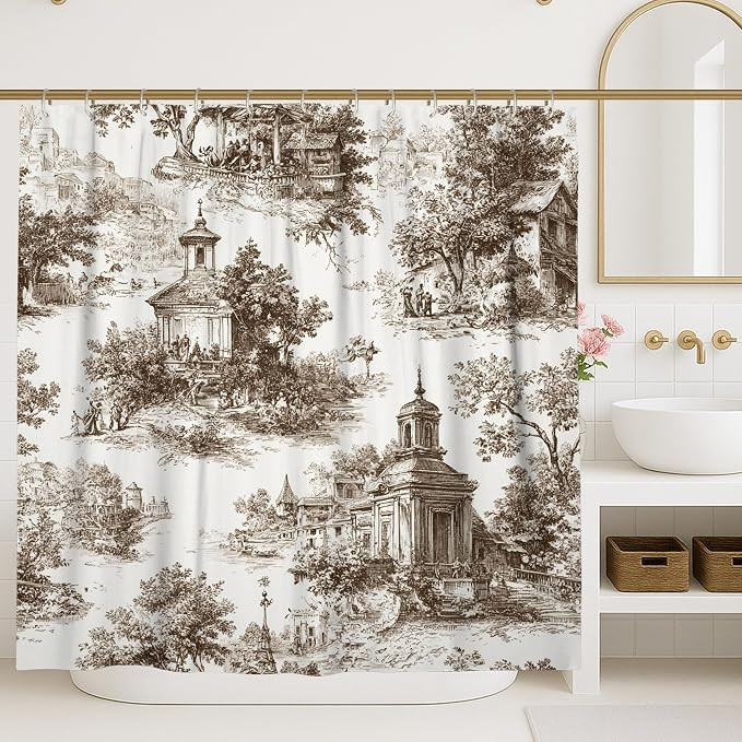 Scenic Landscape Shower Curtain, Vintage Brown Toile Bathroom Decor, Autumn Winter Classical Home... | Amazon (US)
