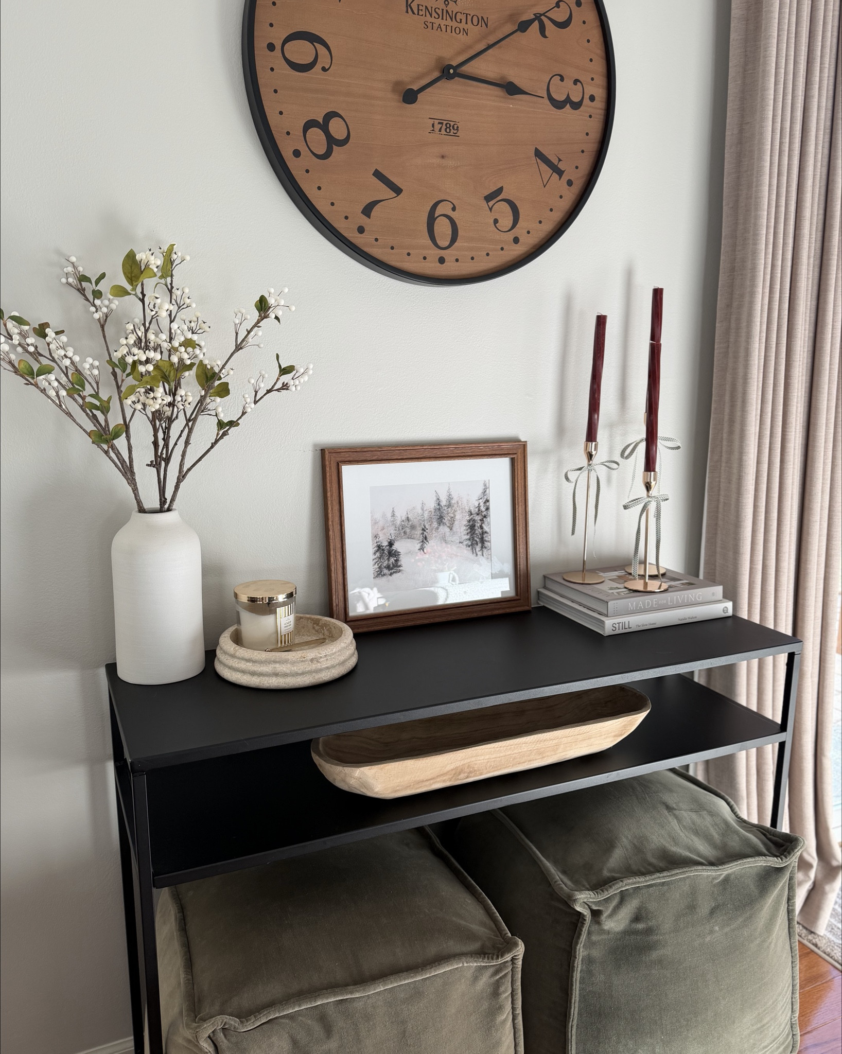 A little post-Christmas styling around my home 🫶🏻 While I miss the glow of the tree, it feels nice to have my spaces feel back to a semblance of normal. 

I very much still keep stems and tones out that reflect the season…at least until February when I want pinks and whites 🤭 I make sure to keep or add layers and soft lighting to make the spaces feel warm and cozy. I want the spaces to feel like a spot you want to settle in to—something in contrast to the weather outside. 
.
.
.
.
.
#winterstyling #earthyneutrals #layeredinteriors #shelfstyling #cozyhome 

#LTKHome #LTKSeasonal #LTKFindsUnder50