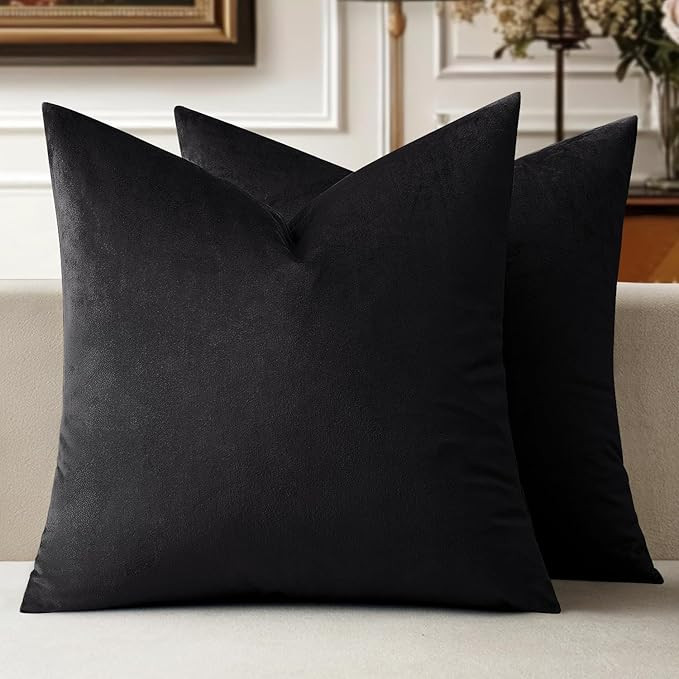 MIULEE Velvet Throw Pillow Covers 18x18 Inch, Pack of 2 - Black, Super Soft Decorative Square Cus... | Amazon (US)