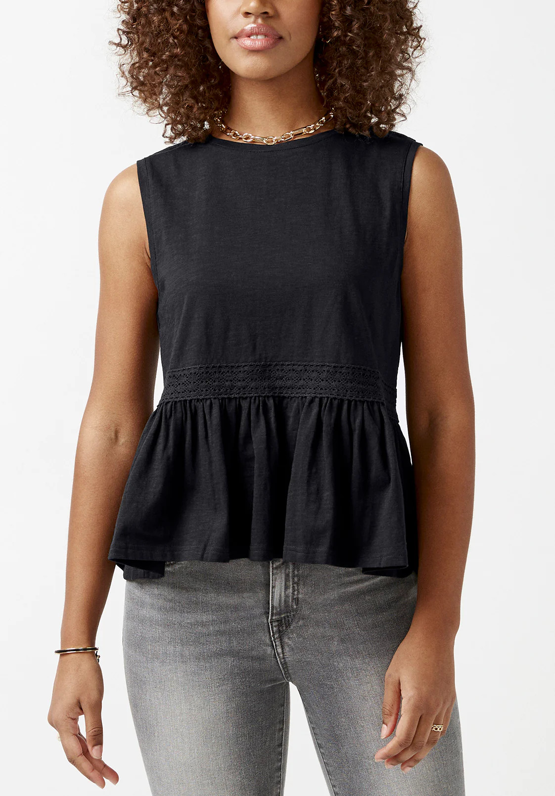 Farren Women’s Peplum Tank Top in Black - KT0029S | Buffalo David Bitton