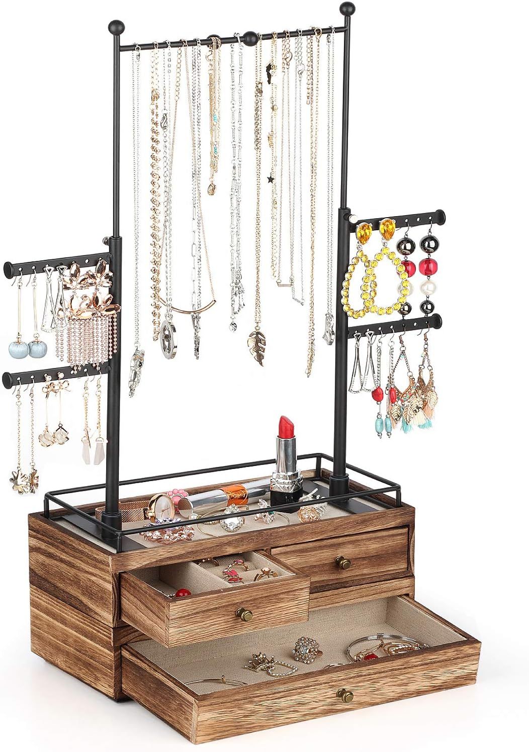 Jewelry Organizer - 2 Layer Wooden Jewelry Drawer Storage Box with 6 Tier Jewelry Tree Stand, Jewelr | Amazon (US)