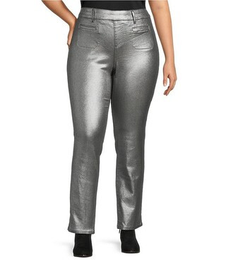 Westbound Plus Size Coated Silver High Rise Patch Pocket Straight Leg Pull-On Pants | Dillard's | Dillard's