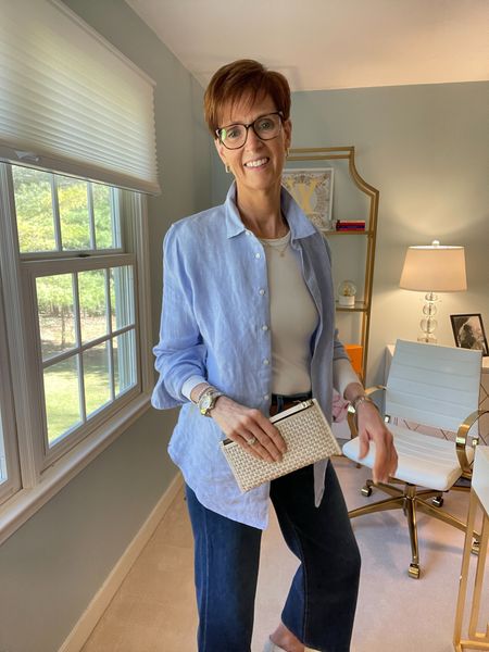 4 ways to wear Jeans and a white tee
Outfit number 3
Jeans, white tee, linen shirt, and a wristlet.

Over 50 fashion, tall fashion, workwear, everyday, timeless, Classic Outfits

Hi I’m Suzanne from A Tall Drink of Style - I am 6’1”. I have a 36” inseam. I wear a medium in most tops, an 8 or a 10 in most bottoms, an 8 in most dresses, and a size 9 shoe. 

fashion for women over 50, tall fashion, smart casual, work outfit, workwear, timeless classic outfits, timeless classic style, classic fashion, jeans, date night outfit, dress, spring outfit

#LTKfindsunder100 #LTKover40 #LTKstyletip