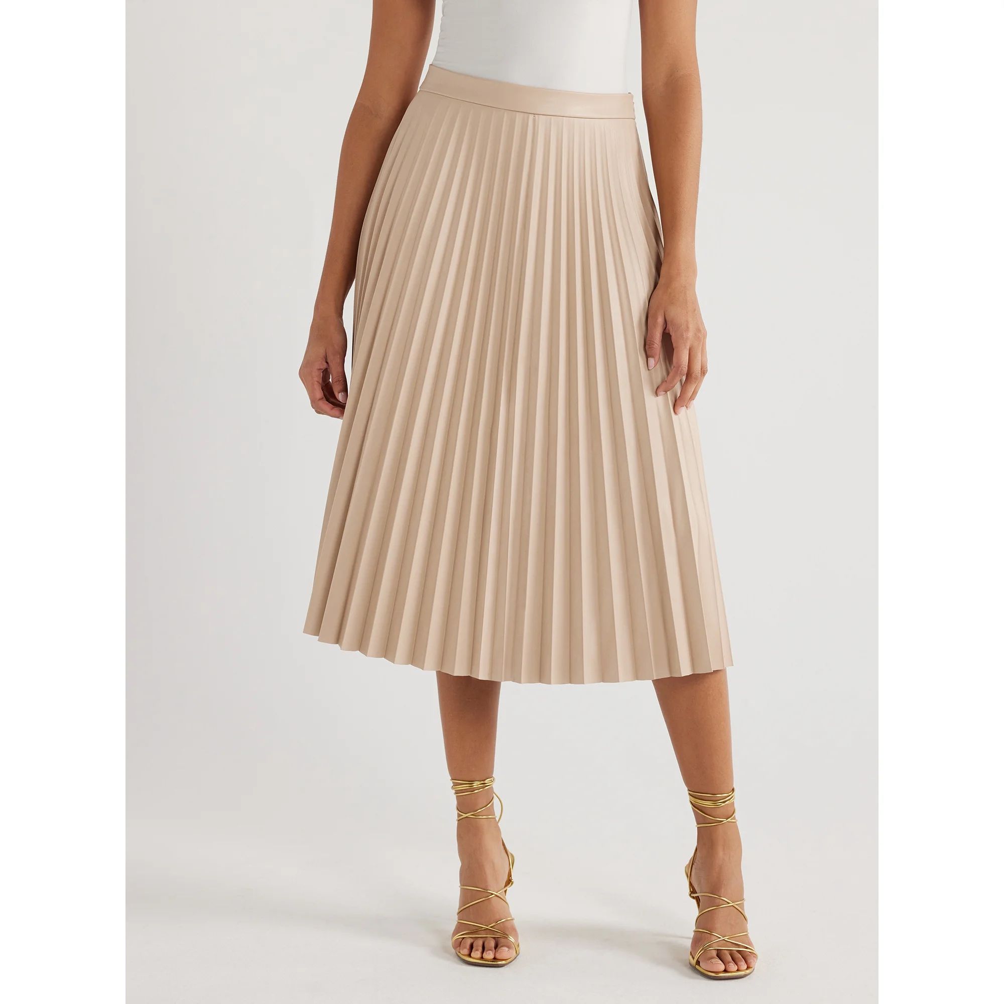 Scoop Women's Faux Leather Pleated Midi Skirt, Sizes XS-XXL | Walmart (US)