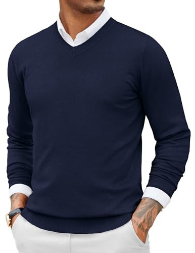 COOFANDY Men's Fitted Sweater V Neck Ribbed Fashion Long Sleeve Winter Pullover Blue | Amazon (US)