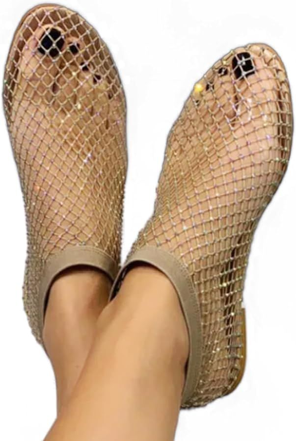 Mesh Flats for Women Ultra Comfortable Shiny Gem Mesh Flats Shiny Stylish Flats Sparkle Shoes San... | Amazon (US)