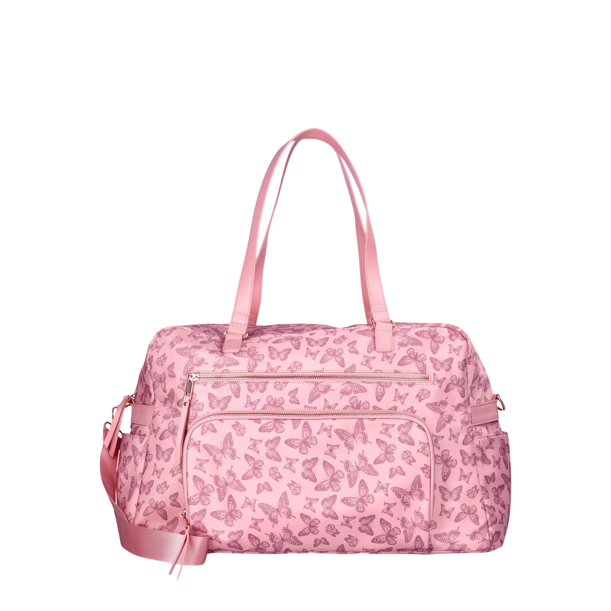 No Boundaries Women's Multi-Pocket Weekender Bag Dusty Rose Butterfly | Walmart (US)