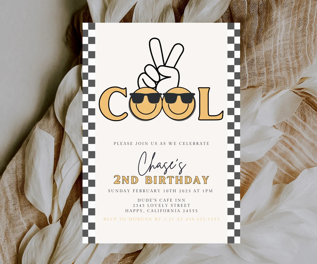 Two Cool Invite Boy, Smile Face Birthday Invitation, Smiley Birthday 2nd Invitation, Two Cool Che... | Etsy (US)