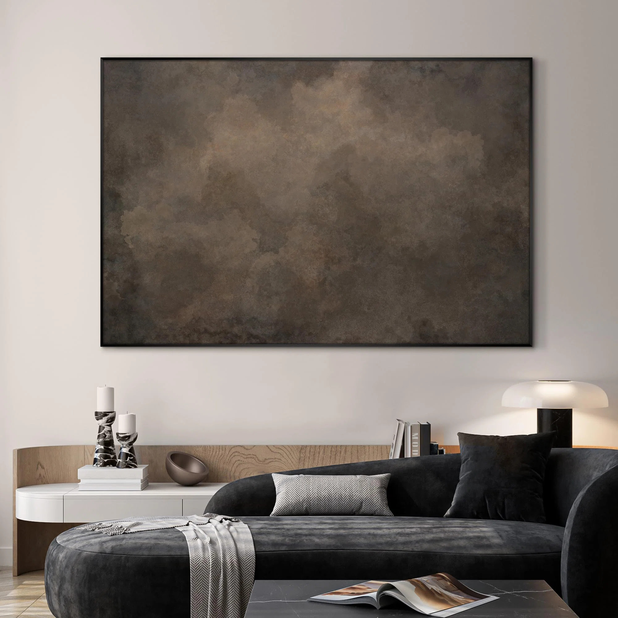 Extra Large Framed Wall Art Neutral Cloudy Abstract Illustration, Soft Atmospheric Design for Hom... | Wayfair North America