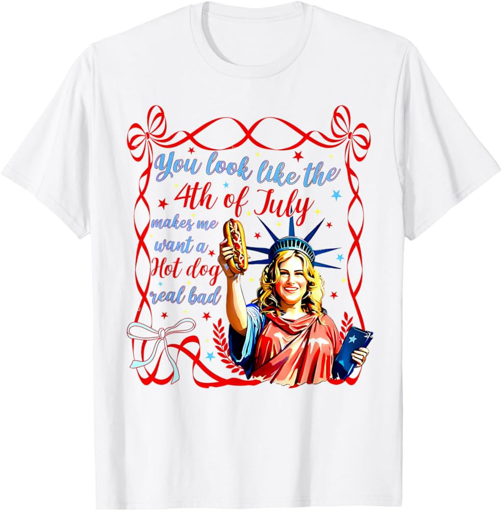 Funny You Look Like The 4th Of July Hot Dog Coquette Bow T-Shirt for Men Women Kids | Amazon (US)
