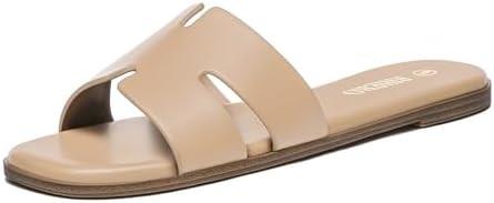 Rihero Women's Dressy Flat Sandals Comfortable Slip On Leather Slide Sandals | Amazon (US)