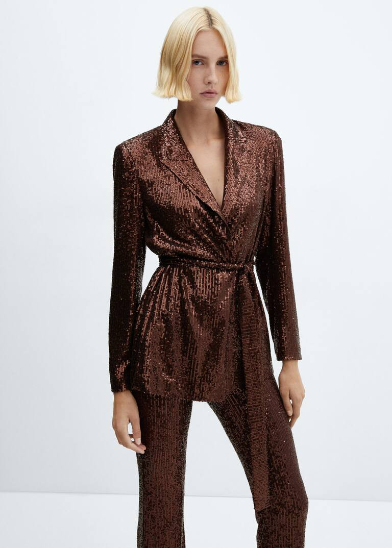 Sequin blazer with belt -  Women | Mango USA | MANGO (US)