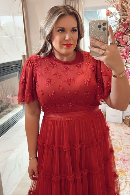 curvy red embellished formal maxi dress for the holidays! i’m wearing size xxl 

#LTKcurves #LTKHoliday #LTKsalealert
