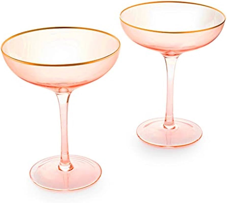 Amazon.com | Large 9oz Colored Blush Pink & Gilded Rim Coupe Glass, Champagne, Martini & Cocktail... | Amazon (US)