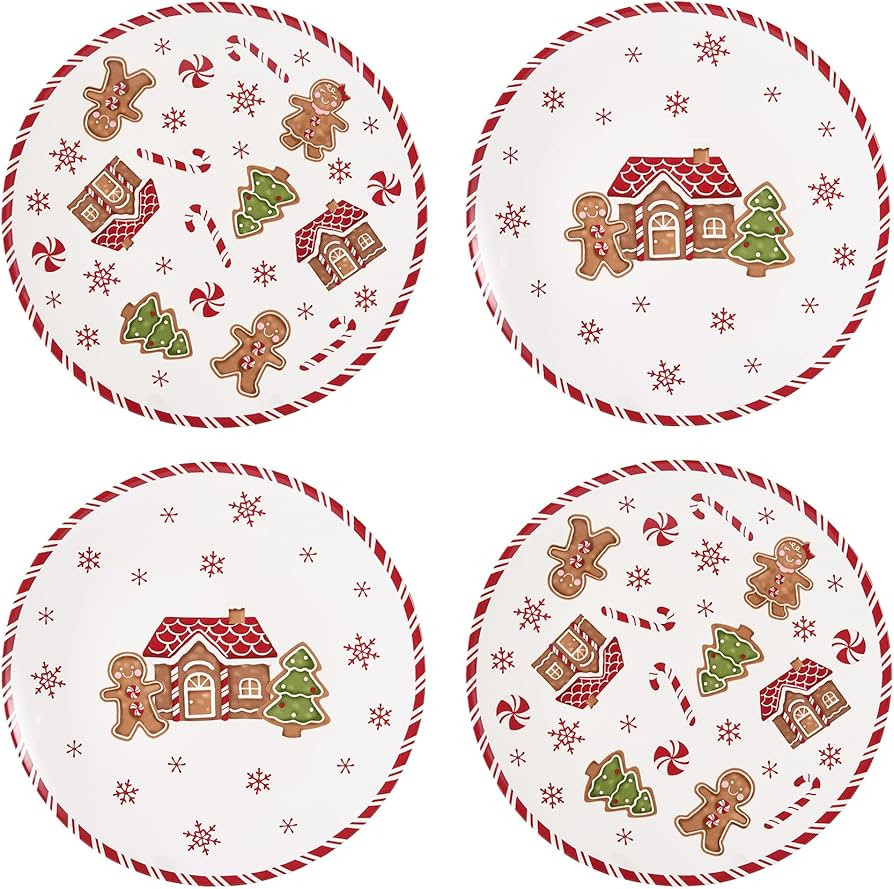 Bico Traditional Gingerbread Man Dinner Plates Set of 4, 11 Inch Large Ceramic Plates for Pasta, ... | Amazon (US)