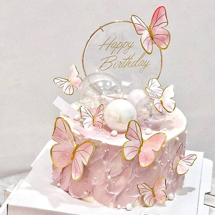 Pink Butterfly Cake Toppers, 11pcs Cupcake Toppers Happy Birthday Metal Gold Topper for Girls Wom... | Amazon (US)