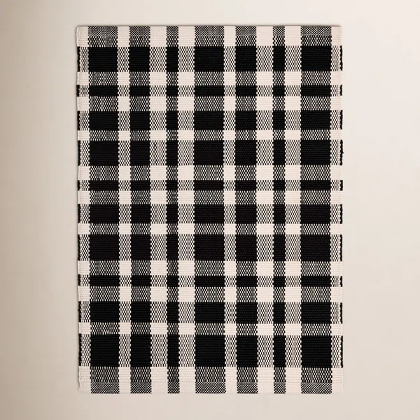 Tattersall Black Handwoven Indoor/Outdoor Rug | Wayfair North America