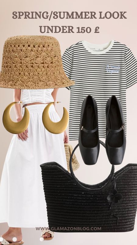 Spring outfit, under 150£ outfit, stripe top, straw hat, ballet flats, black basket bag, statement earrings gold 

#LTKstyletip #LTKSeasonal #LTKfindsunder50