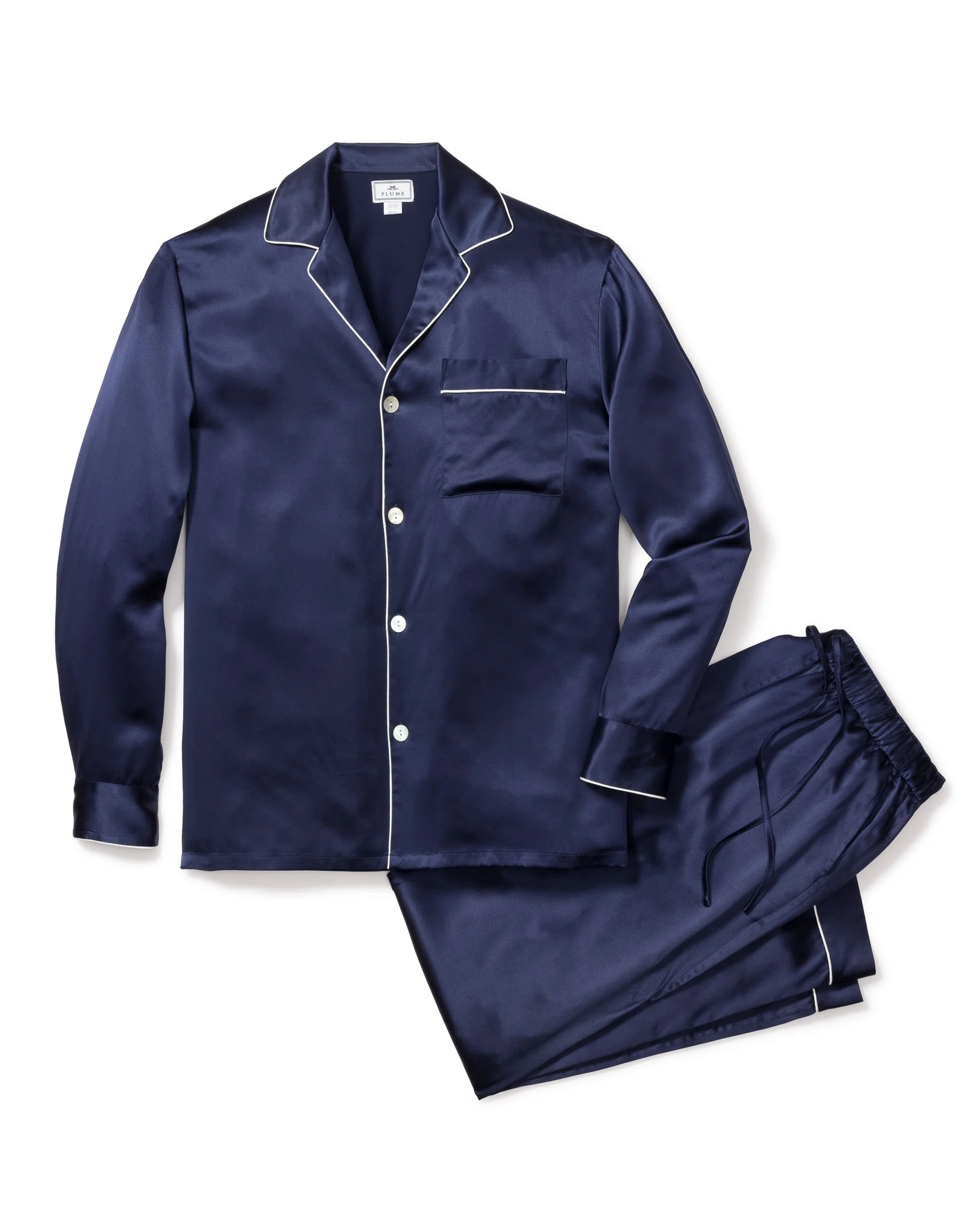 Men's Silk Pajama Set in Navy | Petite Plume