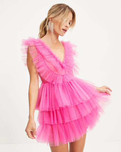 Decked Out Babe Tulle Tiered Mini Dress - Hot Pink | VICI
