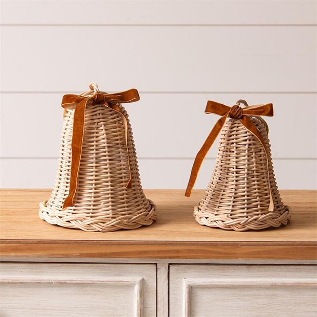 Woven Rattan Christmas Bell Set of 2 | Antique Farm House