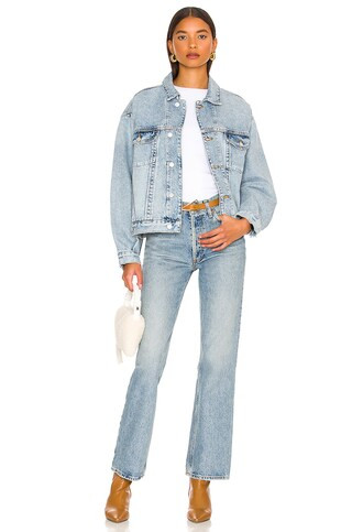 AGOLDE Mid Rise Relaxed Boot in Wireless from Revolve.com | Revolve Clothing (Global)