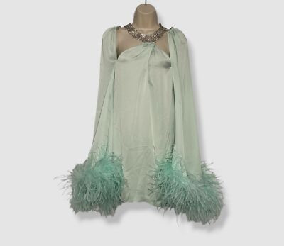 $2240 Nervi Women's Green Crystal-Necklace Feather Trim Tricia Dress Size 36 | eBay US