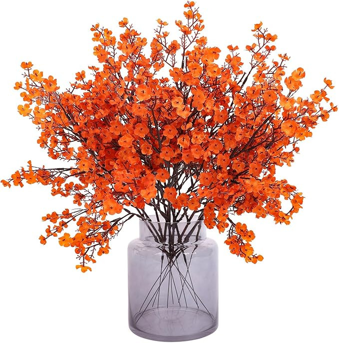 MACTING 12 Bundles Artificial Fall Flowers, Fake Baby Breath Silk Flowers, Faux Orange Stems for ... | Amazon (US)