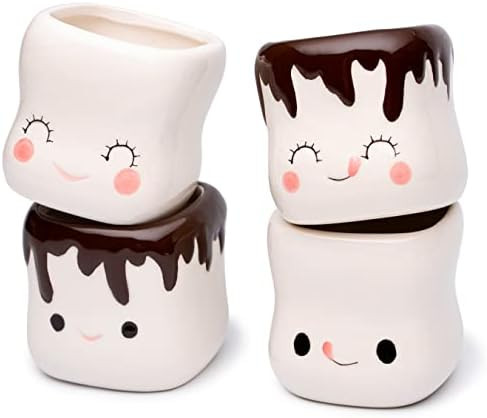 Sunormi 4pcs Ceramic Cute Marshmallow Mugs Hot Chocolate Coffee Cup Mugs Set For Christmas Mothers D | Amazon (US)