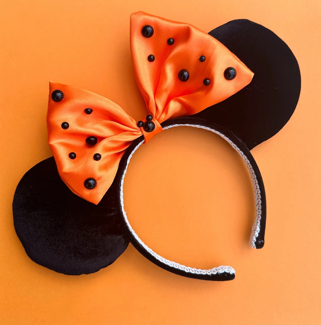 Orange and Black Halloween Minnie Ears - Etsy | Etsy (US)