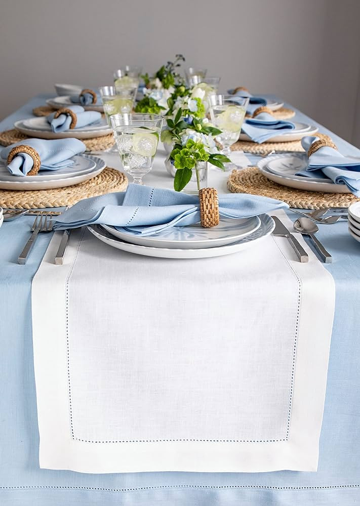 Solino Home White Linen Table Runner 16 x 90 Inch – 100% Pure Linen Classic Hemstitch Table Run... | Amazon (US)