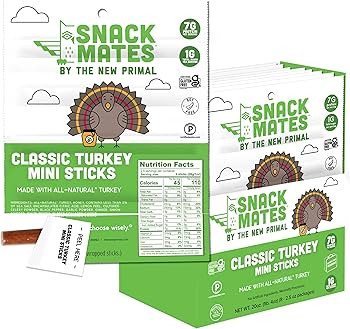 New Primal Snack Mates Turkey Sticks, Gluten Free Healthy Snacks for Kids, Low Sugar High Protein... | Amazon (US)