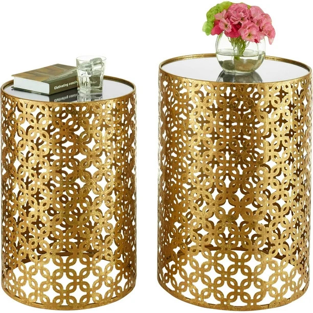 Linon Round Nested Tables with Mirror Tops, Gold, Set of 2, Assembled - Walmart.com | Walmart (US)
