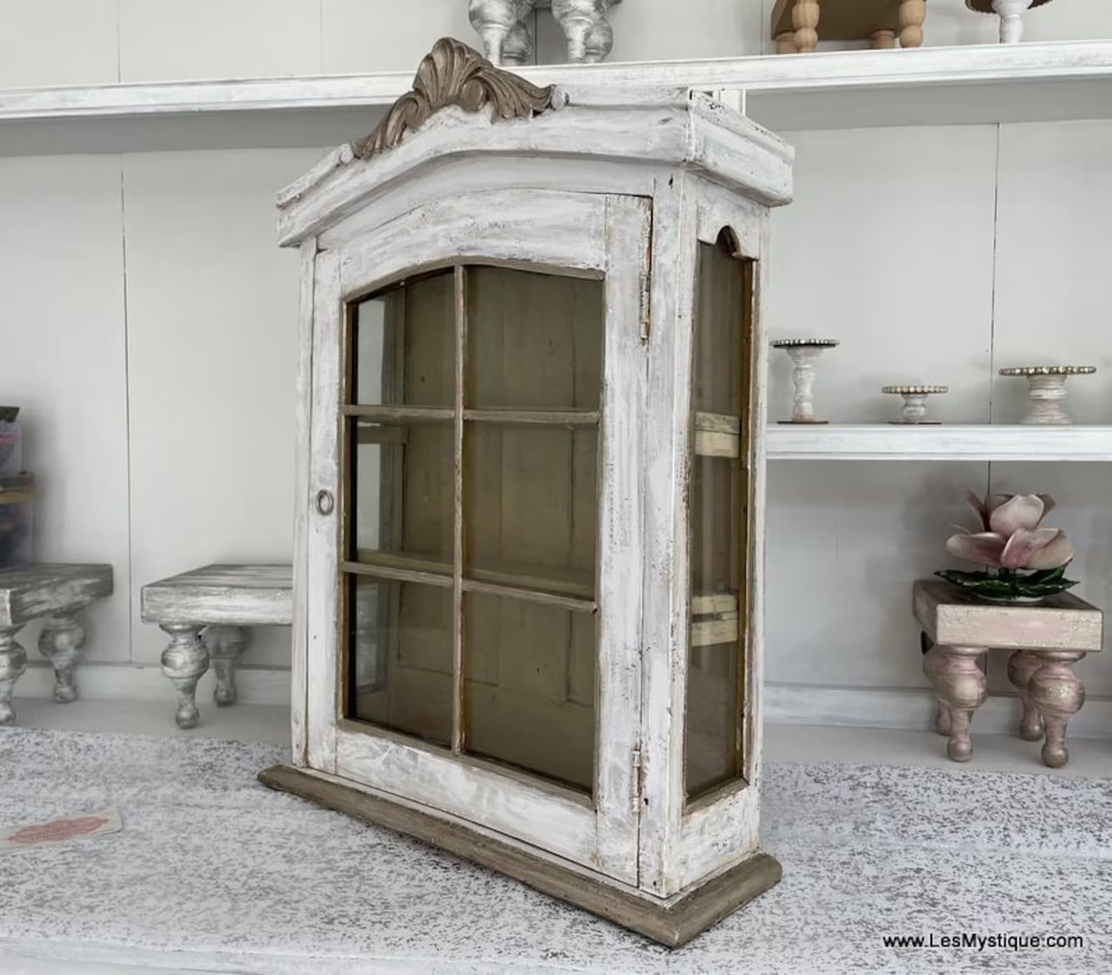Antique SHABBY GLAM Cabinet Distressed White Display Cabinet - Etsy | Etsy (US)