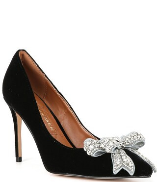 Belgravia Crystal Bow Velvet Pumps | Dillard's