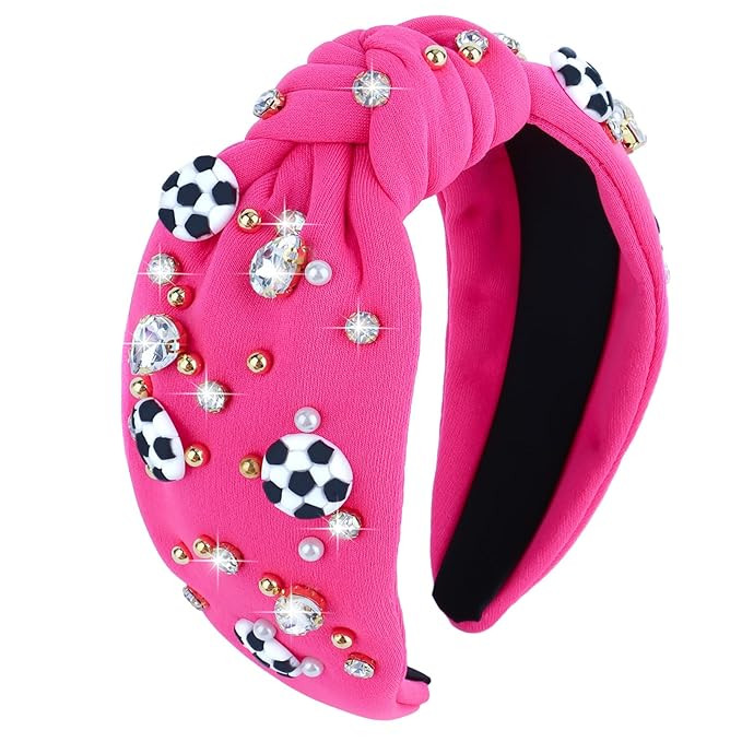 YARIEW Soccer Headbands for Women Wide Knotted Jeweled Headband for Women Girls Top Knot Headband... | Amazon (US)