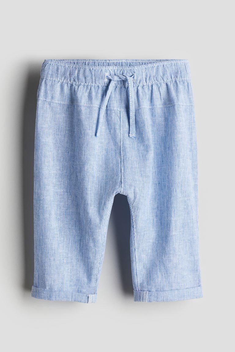 Linen-blend Pants - Regular waist - Long - Light blue/white-striped - Kids | H&M US | H&M (US + CA)