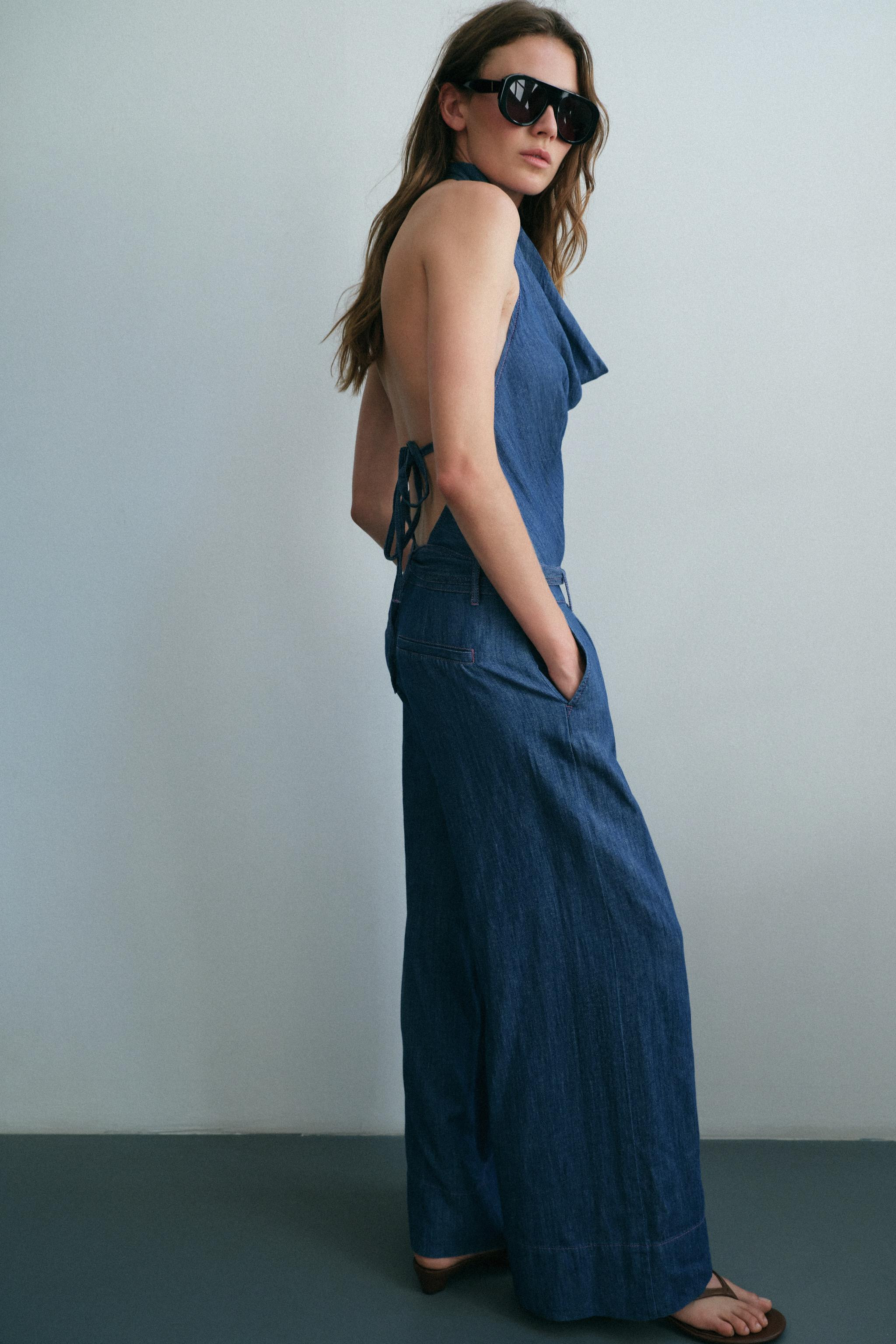 OPEN BACK BELTED HALTER JUMPSUIT | Zara US