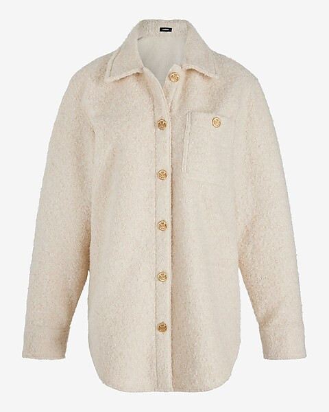 Teddy Novelty Button Shacket | Express