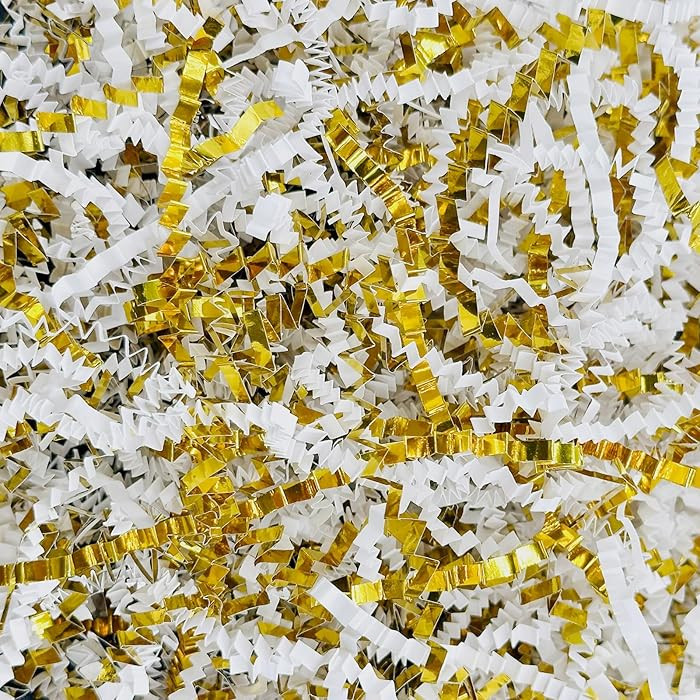 1LB Crinkle Cut Paper Shred Filler for Gift Box Bag and Basket On Holidays(Gold&White) | Amazon (US)