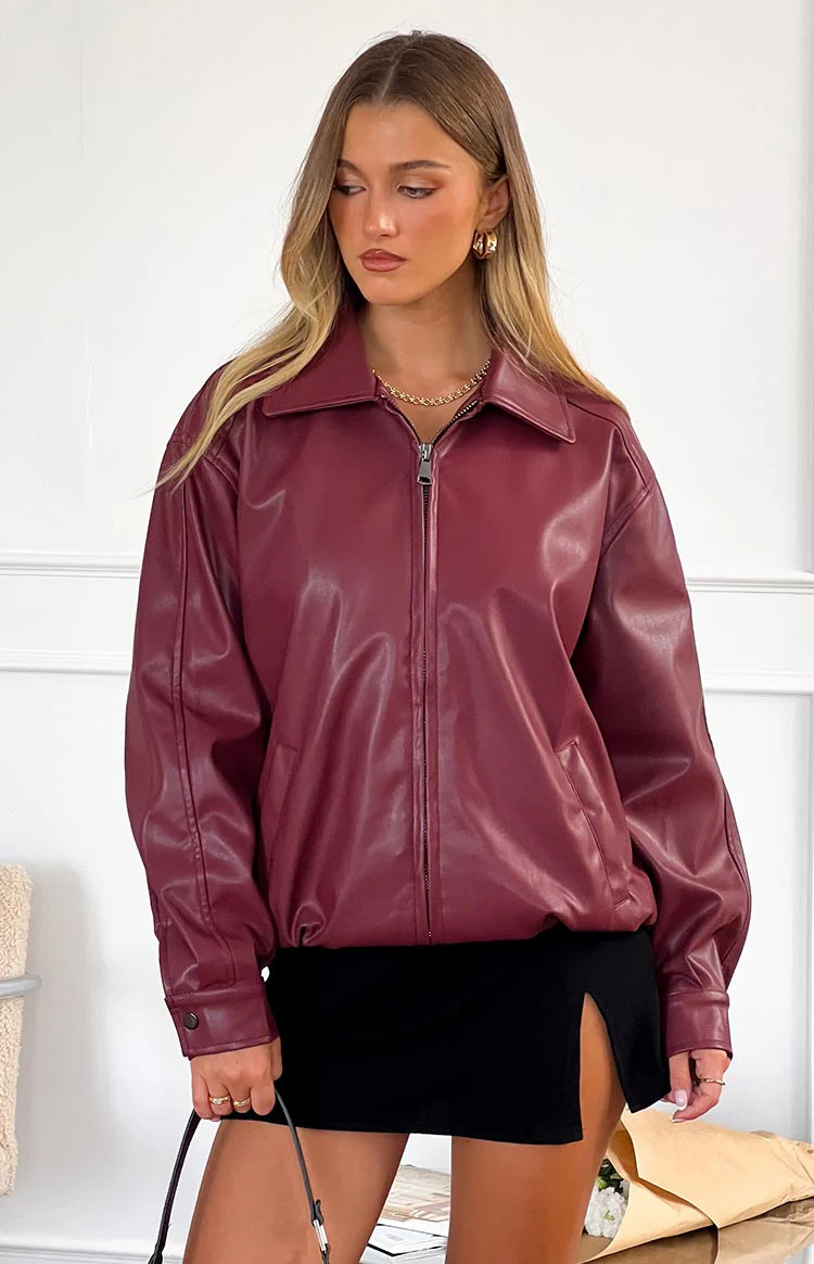Abbi PU Red Bomber Jacket | Beginning Boutique (AU)