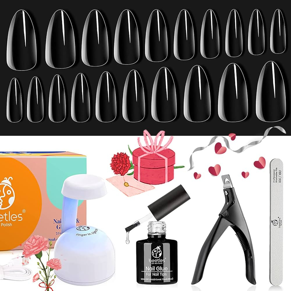 Beetles Gel Nail Kit Easy Nail Extension Set 2 In 1 Nail Glue Gel Base Coat with Pre shaped Mediu... | Amazon (US)