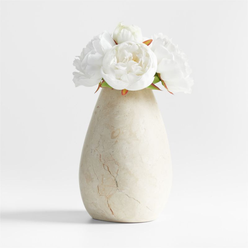 White Peony Faux Floral Arrangement in Lilloo Marble Vase | Crate & Barrel | Crate & Barrel