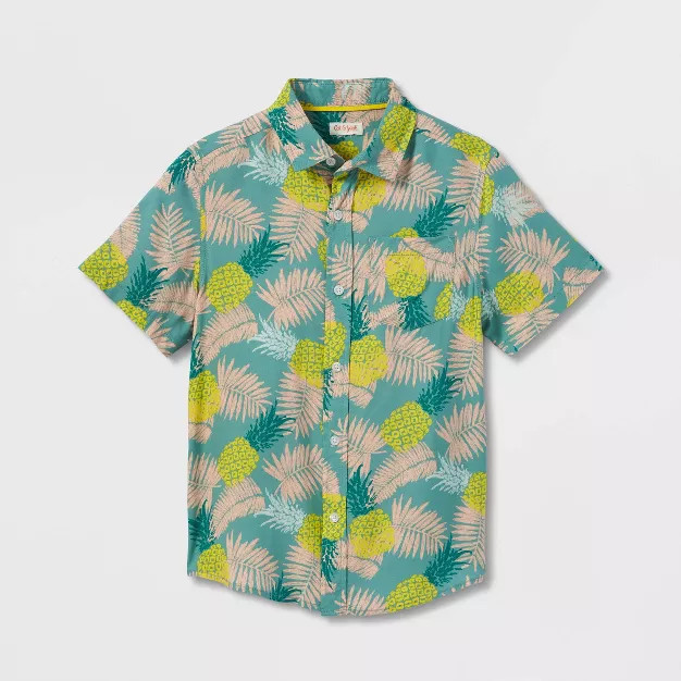 Boys' Pineapple Print Challis Short Sleeve Woven Shirt - Cat & Jack™ Green | Target